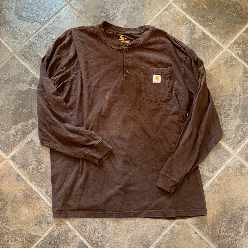 Brown Carhartt Henley Long Sleeve Tee